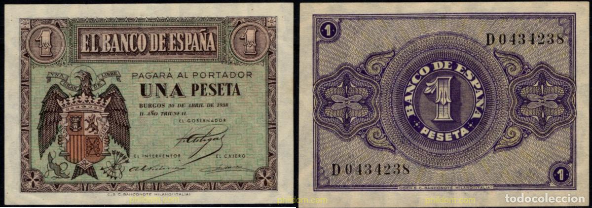 Billetes espa&ntilde;oles: 11432 ESPA&Ntilde;A 1938 1 PESETA ESTADO ESPA&Ntilde;OL 30 DE ABRIL DE 1938 BURGOS