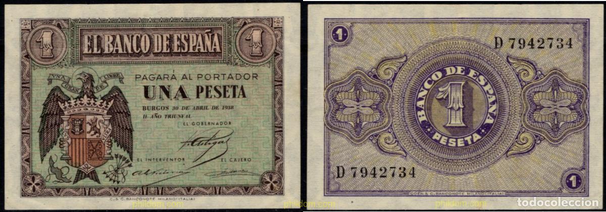 Billetes espa&ntilde;oles: 11433 ESPA&Ntilde;A 1938 1 PESETA ESTADO ESPA&Ntilde;OL 30 DE ABRIL DE 1938 BURGOS