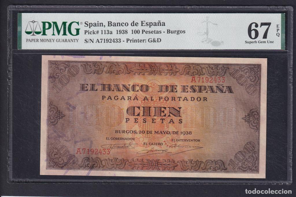 Billetes espa&ntilde;oles: Espa&ntilde;a, 100 Pesetas 1938 - 113a - (PMG67EPQ)[A7192433]