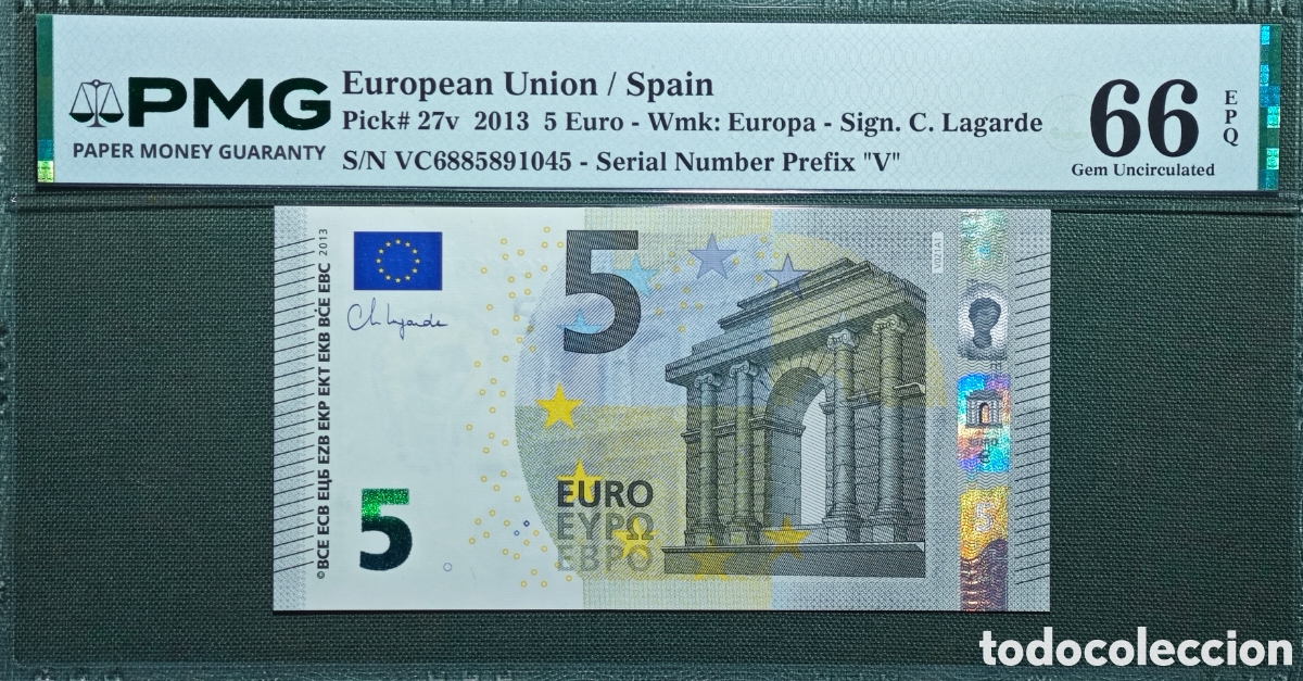 Billetes espa&ntilde;oles: 5 EURO 2013 ESPA&Ntilde;A, LAGARDE V021A1 SIN CIRCULAR PMG 66 EPQ