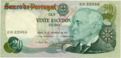 Billetes extranjeros: 20 ESCUDOS PORTUGUESES  del 1978