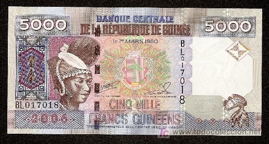Billetes extranjeros: GUINEA: 5000 Francos 2006 S/C - Foto 1