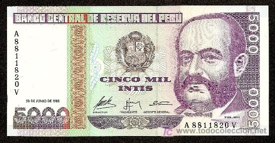 Billetes extranjeros: PERU: 5000 Intis 1988 SC Pick 137 - Foto 1