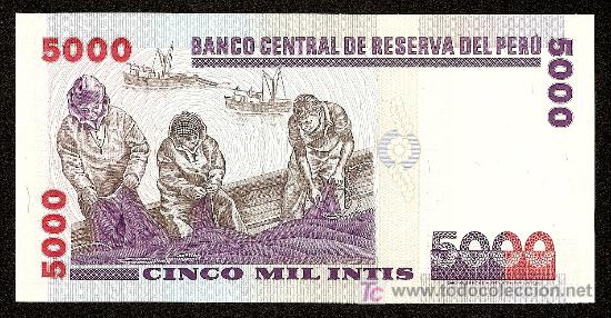 Billetes extranjeros: PERU: 5000 Intis 1988 SC Pick 137 - Foto 2
