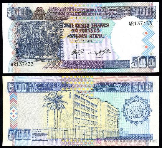 Billetes extranjeros: BURUNDI: 500 Francos 2003 - Foto 1
