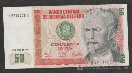 Billetes extranjeros: PERU BILLETE DE CINCUENTA  INTIS - Foto 1
