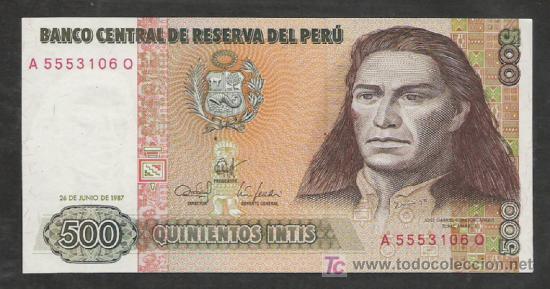Billetes extranjeros: PERU BILLETE DE 500  INTIS - Foto 1