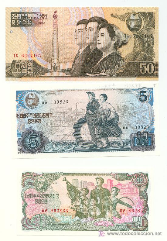 Billetes extranjeros: 3 billetes diferentes  de Corea. Sin circular. - Foto 1