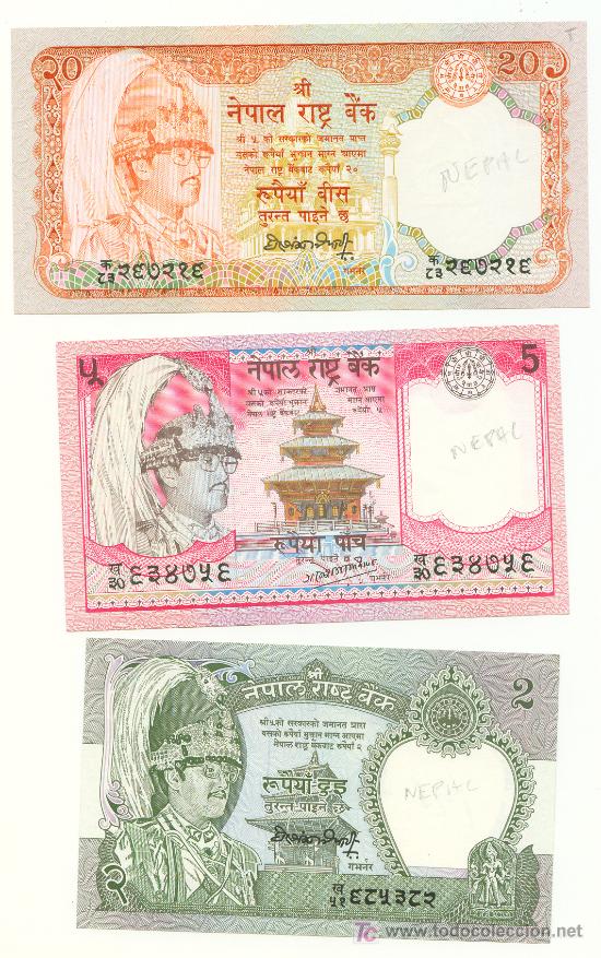 Billetes extranjeros: 3 billetes diferentes de Nepal, sin circular - Foto 1