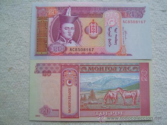 Billetes extranjeros: Billete Mongolia. 20 Tugrik. 2002. Sin Circular. - Foto 1
