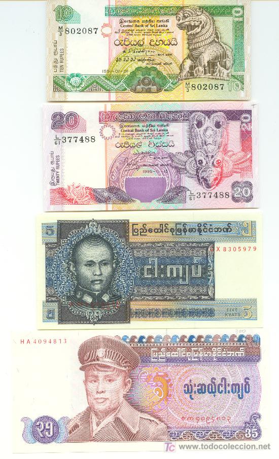 Billetes extranjeros: 4 billetes sin circular, 2 de Burma y 2 de Sri Lanka - Foto 1