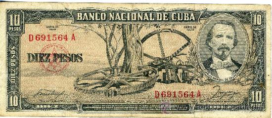 Billetes extranjeros: Cuba. 10 pesos. A&ntilde;o 1958 - Foto 1