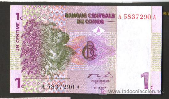 Billetes extranjeros: CONGO REPUBLICA DEMOCRATICA - 1 CENTIMO 1997 SC P.80 UNC - Foto 1
