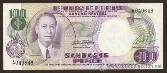 Billetes extranjeros: FILIPINAS. 100 piso (1969). Pick 147 a. Firma 7. S/C.