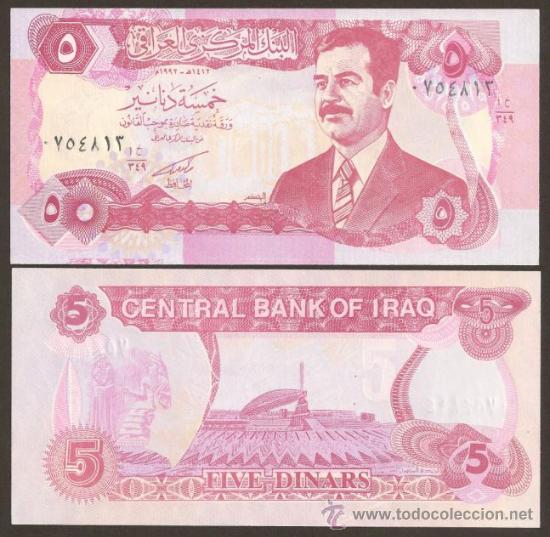Billetes extranjeros: IRAQ (IRAK). Billete de 5 dinares 1992. Pick 80c. Saddam Husein.