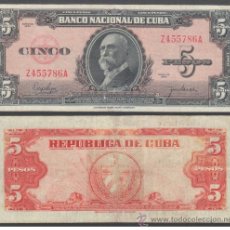 Billetes extranjeros: BILLETE CUBA - 5 PESOS - 1950 - MÁXIMO GÓMEZ - CIRCULADO - E.B.C.. Lote 388380434