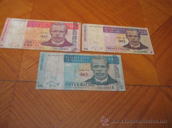 Billetes extranjeros: 3 billetes diferentes de Malawi. Circulados. - Foto 1