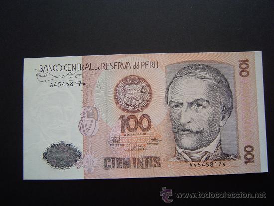Billetes extranjeros: BILLETE DE PERU, 100 INTIS, 26 JUNIO 1987 - Foto 1