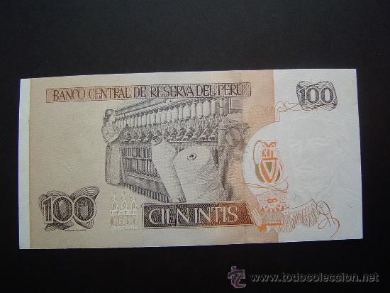 Billetes extranjeros: BILLETE DE PERU, 100 INTIS, 26 JUNIO 1987 - Foto 2