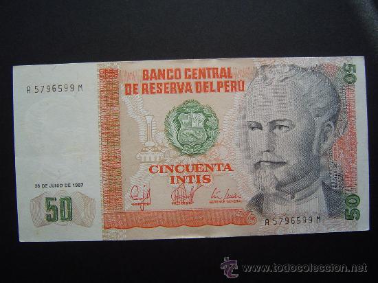 Billetes extranjeros: BILLETE DE PERU, 50 INTIS, 26 JUNIO 1987 - Foto 1