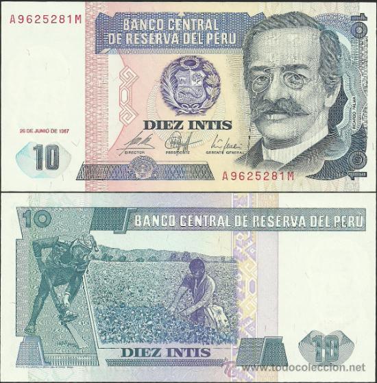 Billetes extranjeros: Per&uacute;   10 intis    1987    Pick#129     SC - Foto 1