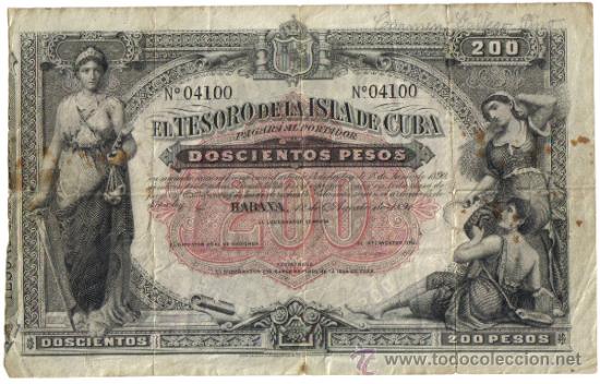 Billetes extranjeros: RARO BILLETE COLONIAL 200 PESOS, TESORO DE LA ISLA DE CUBA 1891, UNICA EDICION