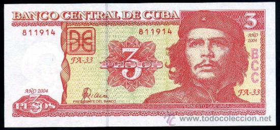 Billetes extranjeros: CUBA: 3 Pesos del CHE 2004 SC - Foto 1