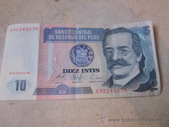 Billetes extranjeros: BILLETE 10 INTIS PERU 1987 - Foto 1
