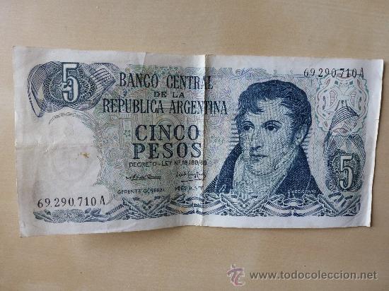 Billetes extranjeros: Cinco pesos Republica Argentina - Foto 1