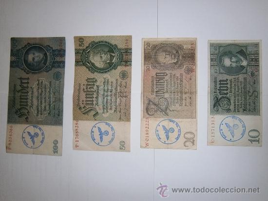 Billetes extranjeros: 4 BILLETES EPOCA CON MATASELLOS DE LA SS