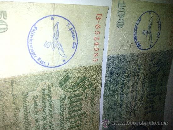 Billetes extranjeros: LOTE DE 4 BILLETES NAZIS CON MATASELLOS DE LA LUFTWAFFE - Foto 2