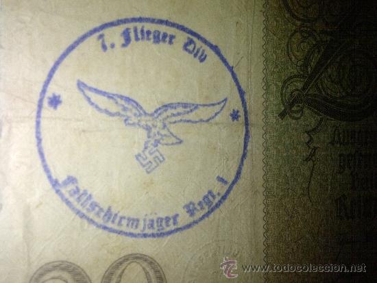 Billetes extranjeros: LOTE DE 4 BILLETES NAZIS CON MATASELLOS DE LA LUFTWAFFE - Foto 3