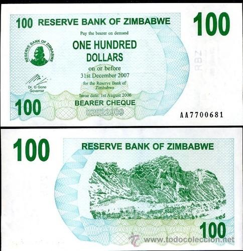 Billetes extranjeros: ZIMBABWE 100 DOLARES DOLLARS SC - Foto 1