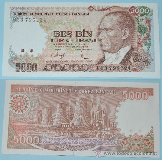 Billetes extranjeros: TURQU&Iacute;A. 5000 LIRA DE 1992. SC- - Foto 1