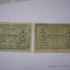 Billetes extranjeros: 2 BILLETES DE 50 CENTIMOS DE CHAMBRE DE COMMERCE DE BAYONNE