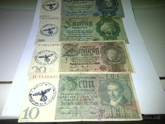 Billetes extranjeros: LOTE DE 4 BILLETES NAZIS CON MATASELLOS DE LAS SS DIVISION A. HITLER