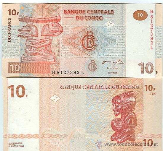 Billetes extranjeros: CONGO  - 10 francs de 2003. S/C - Foto 1