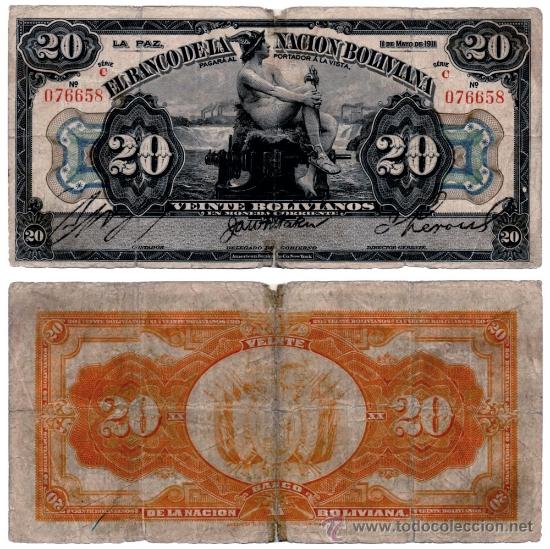 billete bolivia , 20 bolivianos 1911 , bc+ - Compra venta en