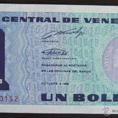 Billetes extranjeros: BILLETE DE VENEZUELA: 1 BOLIVAR DE 1989 PLANCHA