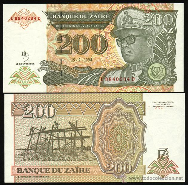 Billetes extranjeros: ZAIRE. 200 zaires 15.2.1994. HdMZ. Pick 61. S/C.