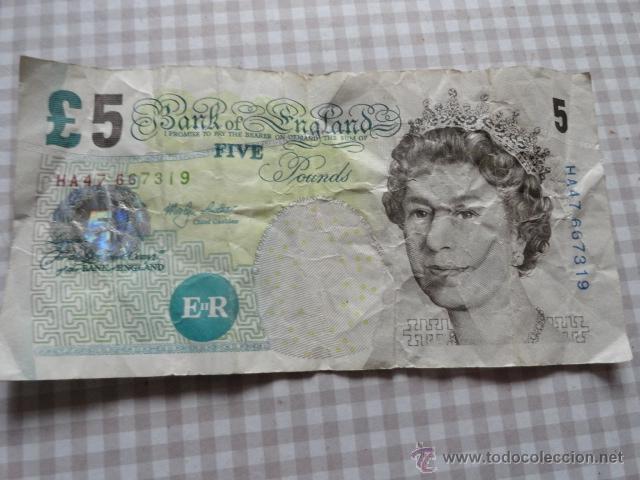 Billetes extranjeros: billete inglaterra 5 libras five pounds - Foto 1