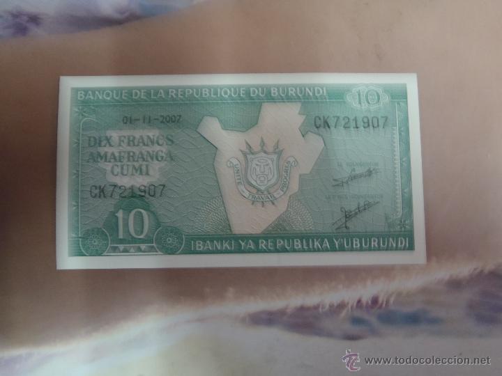 Billetes extranjeros: BILLETE DE BURUNDI 10 FRANCOS PLANCHA - Foto 1