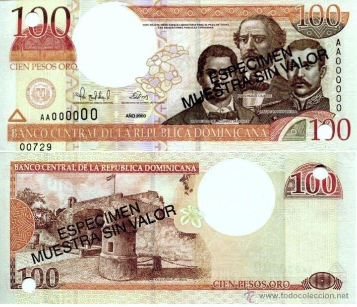 Billetes extranjeros: REPUBLICA DOMINICANA 100 PESOS ORO 2000 ESPECIMEN SPECIMEN SC