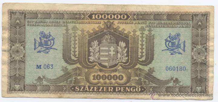 Billetes extranjeros: HUNGRIA- 100000 PENGO- 1945 - Foto 2