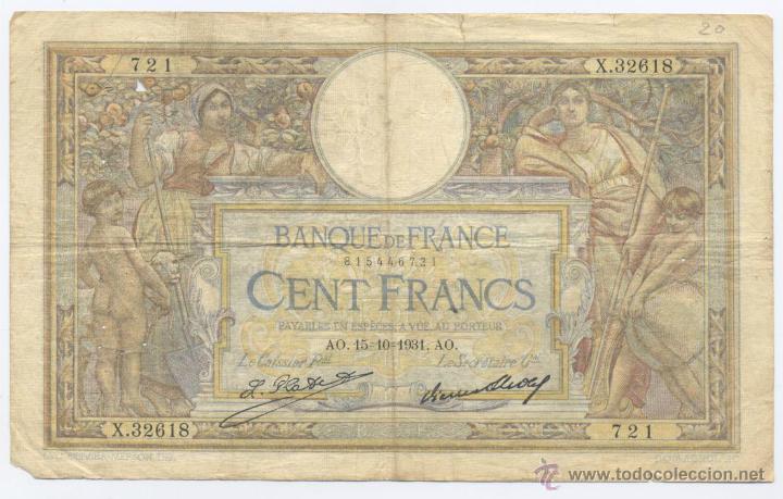 Billetes extranjeros: FRANCIA- 100 FRANCOS- 15-10-1931 - Foto 1