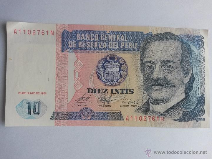 Billetes extranjeros: Billete del Peru 10 intis 1987 - Foto 1