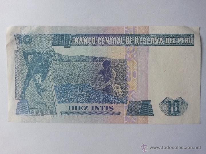 Billetes extranjeros: Billete del Peru 10 intis 1987 - Foto 2