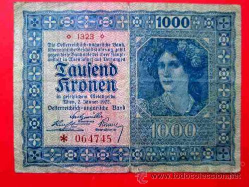 1000 TAUSEND Kronen 1922 banknote paper money Austria 