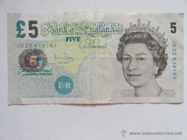 Billetes extranjeros: billete inglaterra 5 libras five pounds - Foto 1