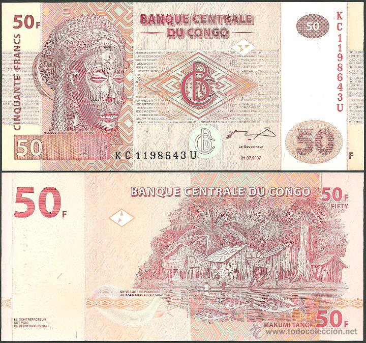 Billetes extranjeros: Congo 50 francos 2007 Pick#97  SC - Foto 1